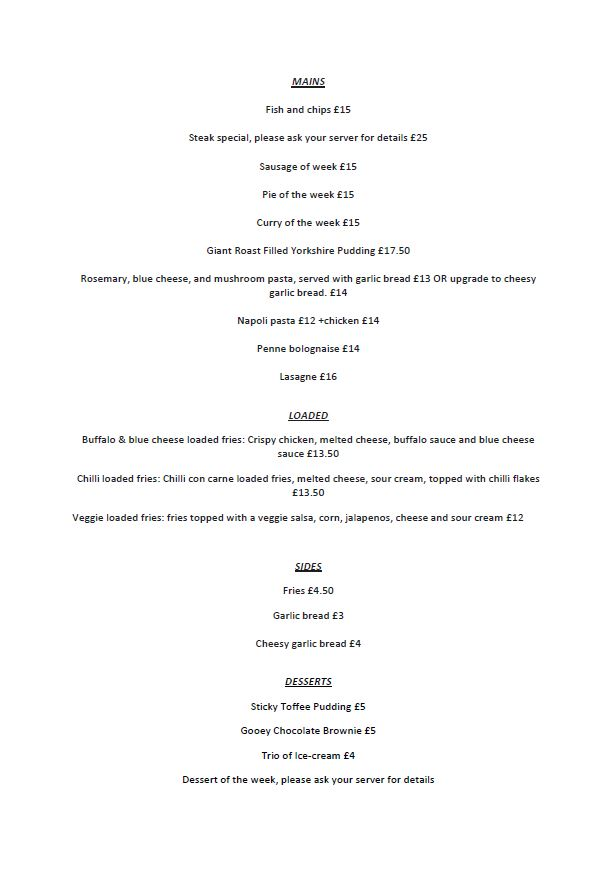 Scalloway Hotel Bar Menu Pg2