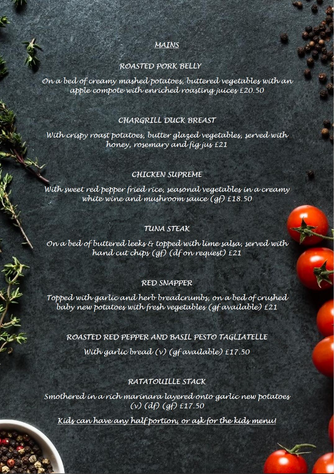 Scalloway Hotel restaurant Menu Pg2