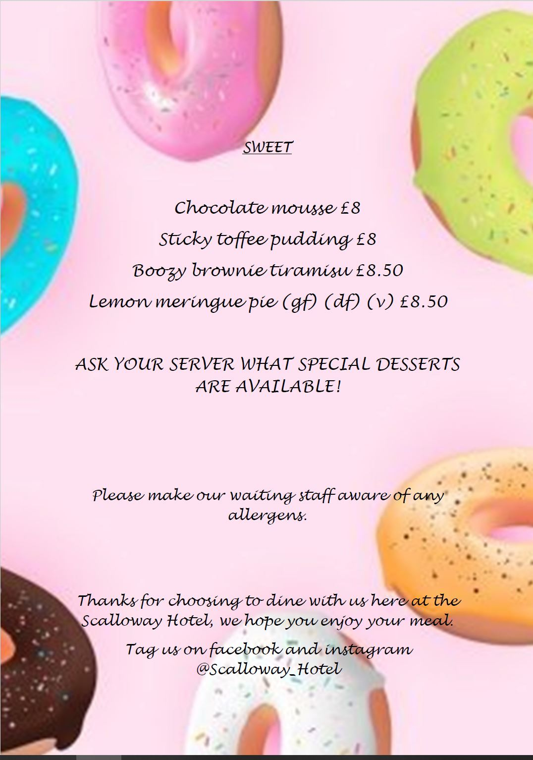 Scalloway Hotel restaurant Menu Pg4